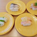 Kappa Sushi - 西京焼き風とろサバ、活〆寒ぶり焦がし醤油、えんがわ、とろサーモン塩炙り