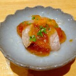 天ぷら たけうち - 一時間前に締めたカワハギ肝和え