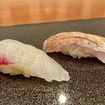 ちゅう心 - 単品寿司「鯛」と「くろむつ」。塩を軽く振っているので、そのまま頂きます。