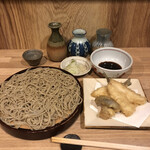 手打ちそばちくま - ⑥鱚天蕎麦(寒)、朝日山(熱燗)