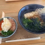 築港麺工房 - イクラ温玉天ごはん定食950円税込