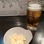 Hamukatsu Jinja - お通しとビール