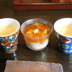 土家 - 24年12月　前菜盛り合わせ　南瓜のスープ、湯葉あんかけ