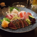 Saketosakana Yoshimasa - 造り5種盛り　金目鯛アイナメ　かんぱち　　は鰹　すま鰹　