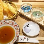 Tsukushi - 天ぷら盛り合わせ&本日の日本酒さん達