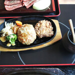 丑舎 格之進 - 奥が焼肉定食（半分しか写ってません、すみません）手前がハンバーグ&メンチカツ定食