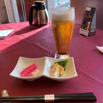 維新號 點心茶室 - 前菜と生ビールグラス