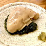 鮨おばな - 蒸し牡蠣　これも濃厚です　青海苔で楽しめ　柚子胡椒でも楽しめます♪♪