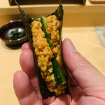 鮨 由う - ・プリン巻き（あん肝リゾット）