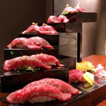 焔立つ肉寿司と牛タンタワー 肉処 双葉 三宮 - 【神戸牛・天空の肉寿司階段2貫×7種】