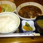 Ruuto Gojiyuu - スパニッシュハンバーグ和食セット　本日のサービスメニューということで￥1800→￥1580