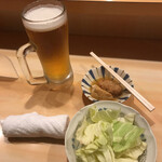 串八 - キリン生ビール (中)・口取り・キャベツ