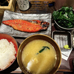 Shimpachi Shokudou - さばみりん干し定食、ご飯半割+わかめ(わさび醤油)_¥935