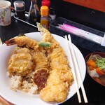 Takechan Shokudou - 割り箸より大きな穴子天ぷら、ピーマン、さつまいも、椎茸　海老