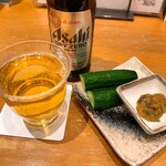 宮崎酒場ゑびす - 突き出しのもろきゅうとノンアルビール