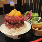 Yukke bowl set meal topped with sea urchin