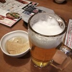 やきとり 山長 - ビール、お通し