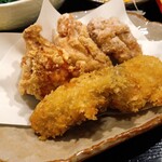 吟酒海楽 和 淀屋橋 - 鶏唐＆カキフライセット豚汁ご飯大