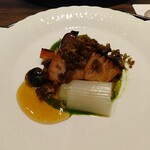 割烹 清風 - 焼物のぶり（ネギと春菊のソース）