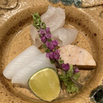 茜坂大沼 - 向付　平目・障泥烏賊・あん肝