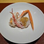 日本料理FUJI - 赤座海老：お造りと脚の炙り、海老味噌がけ