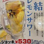 Koshitsu Izakaya Shuzou Toki - レモンの旨味を存分に愉しむ『かちかちレモンサワー』が新登場！すっぱうまいかちかちレモンサワーが新登場！ゴロゴロ入ったレモンをマドラーでかちかちつぶしながら、レモンの旨味をダイレクトにお楽しみいただけます。暑い季節の塩分補給にもGood！