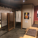 炭火焼肉と炉端 康 - トイレ入り口暖簾を撮影