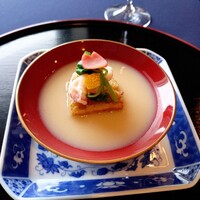 和乃八窓庵 - 初春『白味噌仕立て 海老のスープ煮 蓮根餅揚げ出し』