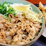 麺処 綿谷 高松店 - 豚肉ぶっかけ 大 530円 げそ天 120円