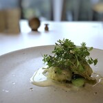 MAISON LAFITE - ◆穴子（対島）のフリット。ハラペーニョソースとヴァンブランソースで。 穴子は厳選された品だそう。