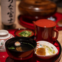 炭焼 うな富士 有楽町店 - 2022.1 肝吸い、香の物、薬味、出汁