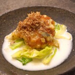 Maison DIA Mizuguchi - 月と太陽　山からかわへのミネラル　古典料理技術　ショーフロア　　鱈の白子でブルーチーノチーズと共に白トリュフの香りで