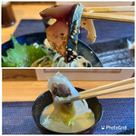 Kaisen Dokoro Samurai - 上 サバの刺身
      下 アラ汁の鯛