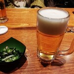 すし土風炉 - お通しと生ビール