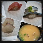 Hamazushi - 真鯛・マグロ中とろ・いわし・あさり味噌汁