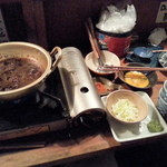 Futoitei - 鶏すきの残り汁を温めて葱とわさびの薬味を入れて蕎麦を頂きます