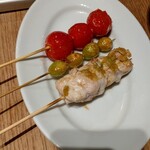 串むすび・ひいな - 焼鳥野菜焼5本セット　700円　プチトマト、銀杏、ささみ