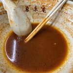 東京庵 - 『辛豚中華レベル3』のスープ