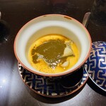 味あら井 - 鮑とアコヤガイの茶碗蒸し、鮑の肝ソース