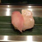 寿司 魚がし日本一 - お勧め4貫: 寒ブリ、鯛