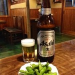 田吾作 - 瓶ビール（大瓶）＆お通し（枝豆）