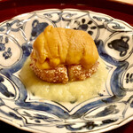 多仁本 - 摺り下ろし下仁田葱に帆立フライ　そして浜中雲丹