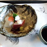 下鴨茶寮 - 刺身3種類（あおり烏賊、寒ブリ、鯛）