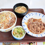 Sukiya - 白髪ねぎ牛丼並盛おしんこセット、牛皿並盛