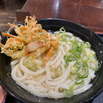 讃岐うどん大使 東京麺通団 - かけうどんに、かき揚げ半分を載せて。