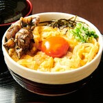 Charcoal-grilled local Oyako-don (Chicken and egg bowl)