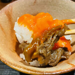 おにく 花柳 - 銘柄卵と時雨煮のっけ飯！