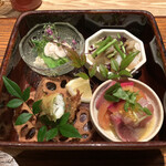 Enoteka Pajina - 前菜４種　白子、ホタテ、寒鰤、白魚フリット