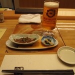 美喜鮨 - 料理写真:付き出し ＆ 生ビール