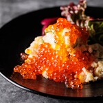 Potato salad with salmon roe and salmon